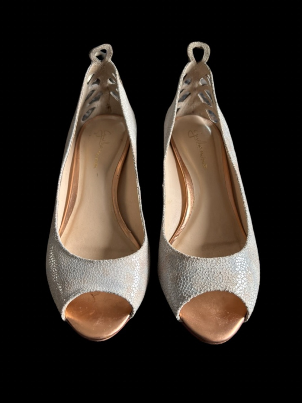 Guilhermina Anthropologie Peep-Toe Flats Iridescent Silver & Rose Gold Size 7